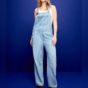 Light Wash Denim Wide Leg Overalls - Women Jeans